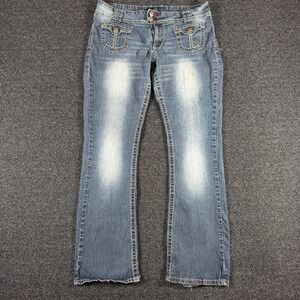 Angels Bootcut Low rise Jeans Womens 17 Med Wash Flap Pocket Stretch Distressed